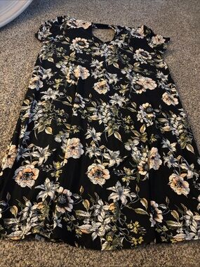 Black Floral Swing Dress for woman’s with Peach & White Blooms